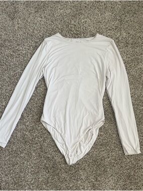 White Long Sleeve Bodysuit Basic Stretch Size M REORIA